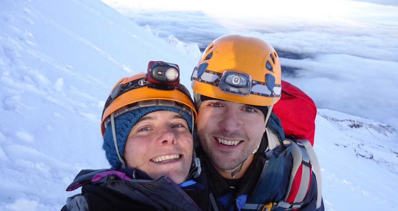 Happy climbers on Cotopaxi volcano, Ecuador