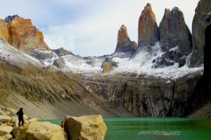 big rocky peaks and green lake