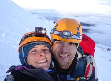 Happy climbers on Cotopaxi volcano, Ecuador