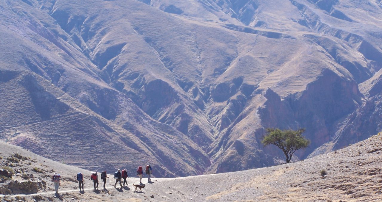 Hikers trekking Rio San Juan, Salta, Argentina