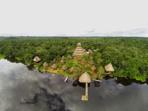 View over Napo lodge complex from river, Napo, Ecuador