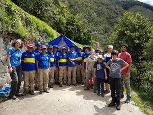 The whole team and Inca Trail porters on the Inca Trail, Peru