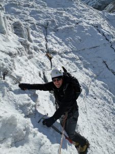 Roped up climber Huayna Potosi