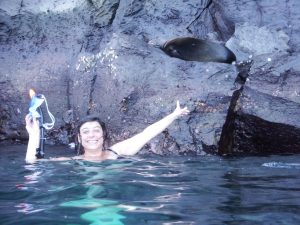 Snorkelling with sea lion Genovesa Galapagos