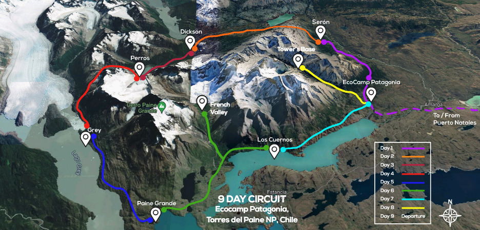 Torres del Paine Circuit route map
